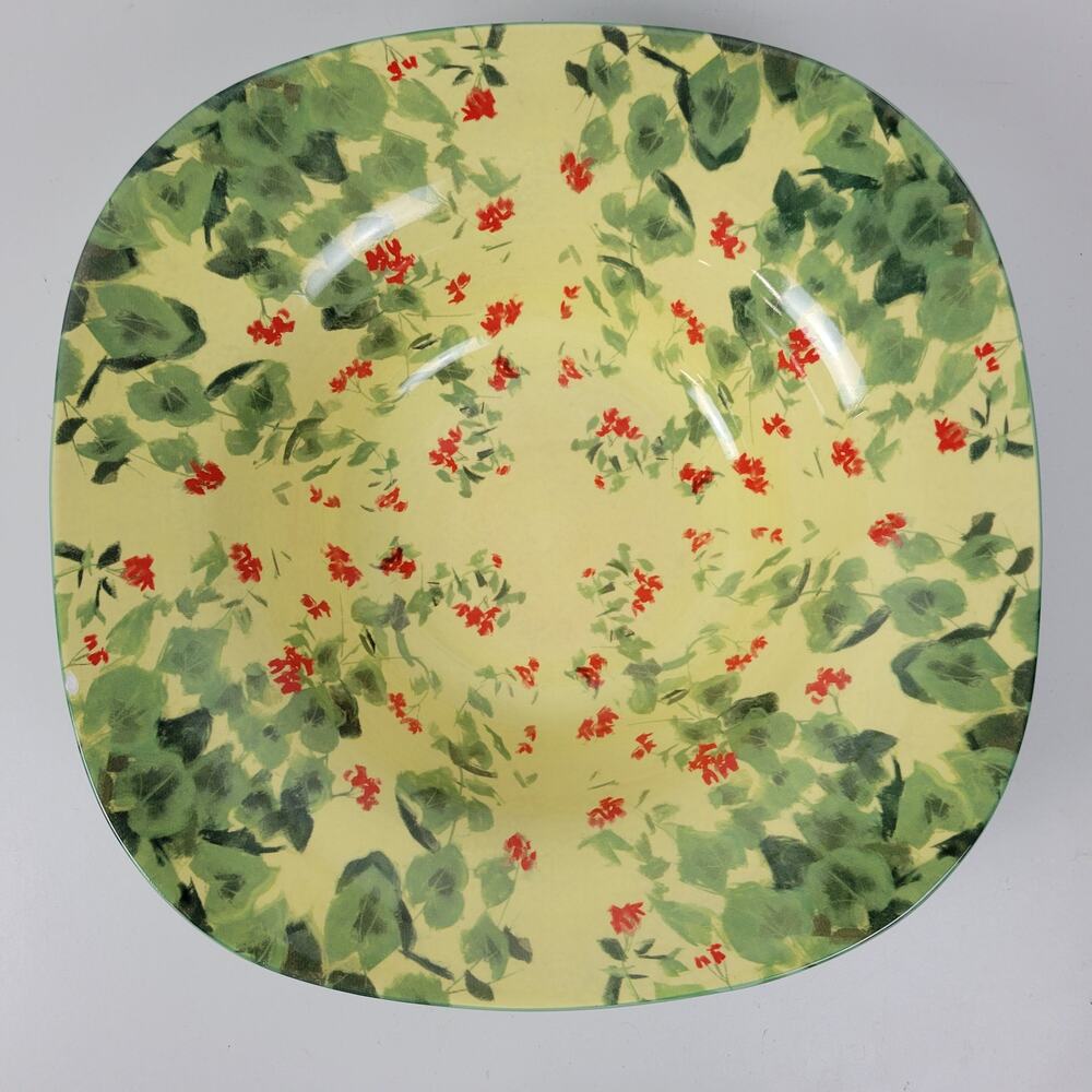 2003 Enesco Carol Rowan Geraniums Serving Bowl Red Green Yellow Pasta